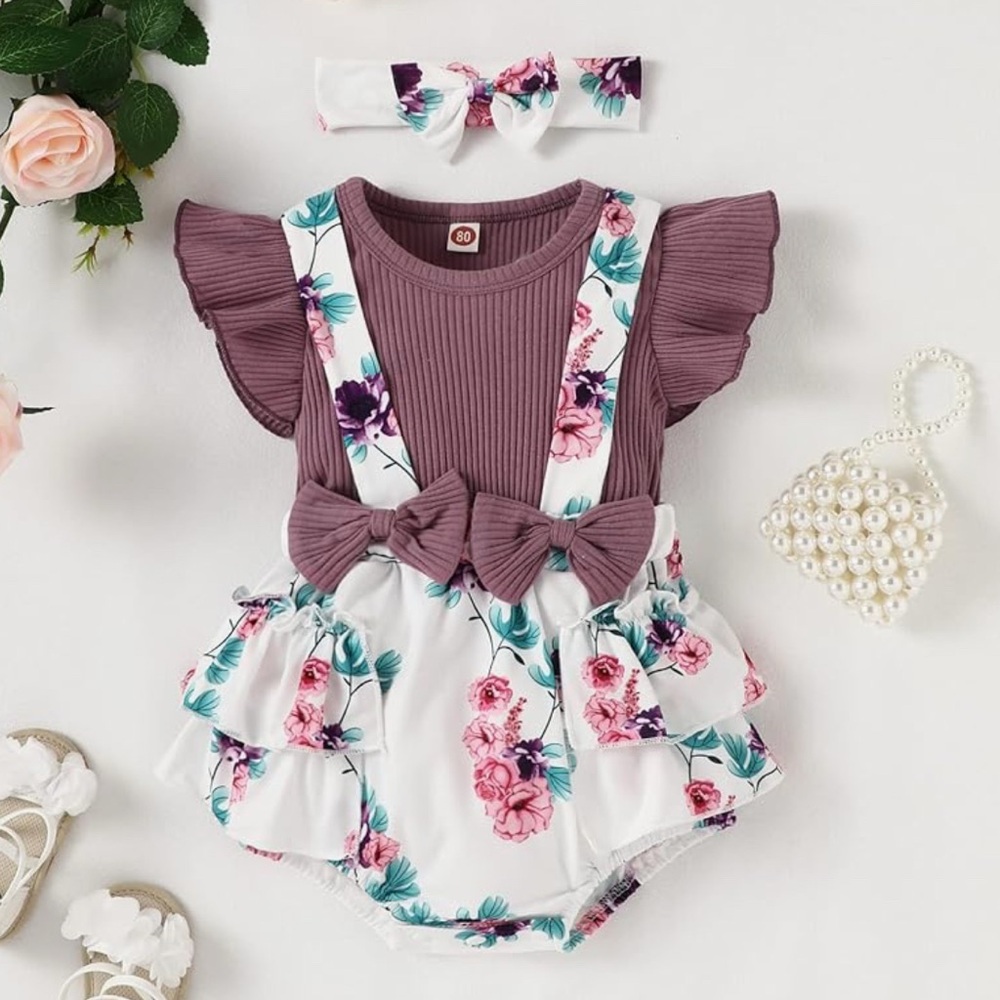 Floral Baby Romper with Headband